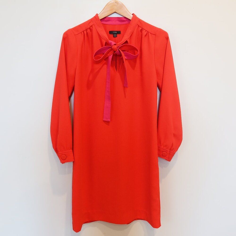 J.Crew Red Bow Neck Dress 4 holiday formal event party chic classic aline knee